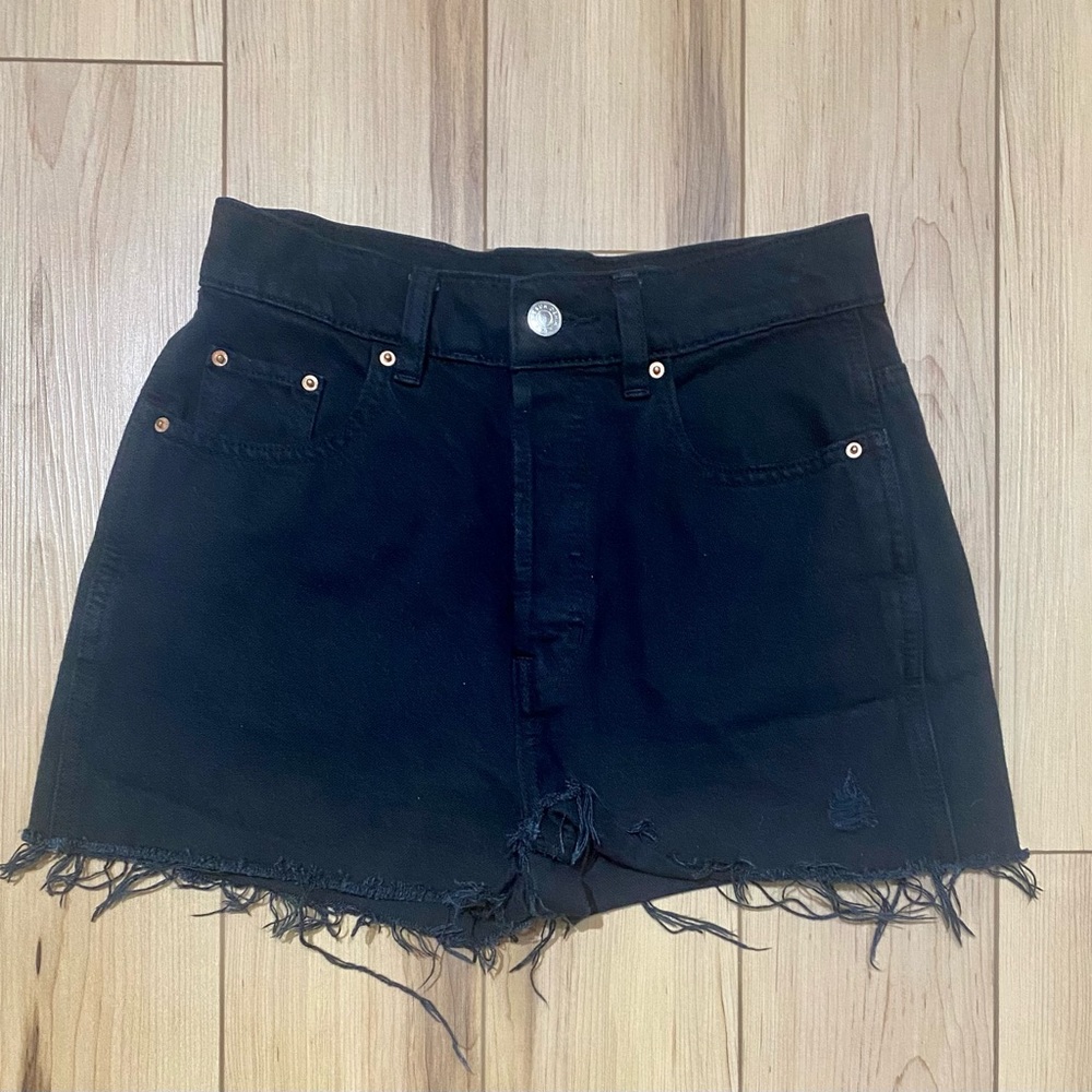 PACSUN Baggy Jean Shorts Size 25 Black Button Fly Classic Vintage Style